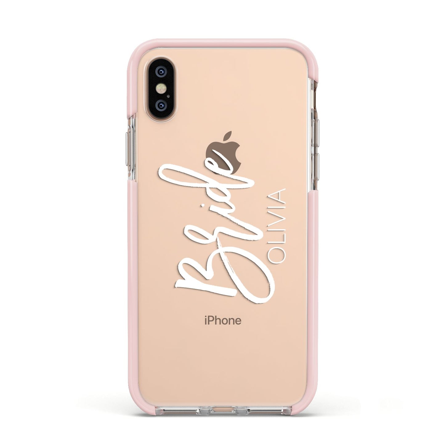 Personalised Bride Apple iPhone Xs Impact Case Pink Edge on Gold Phone