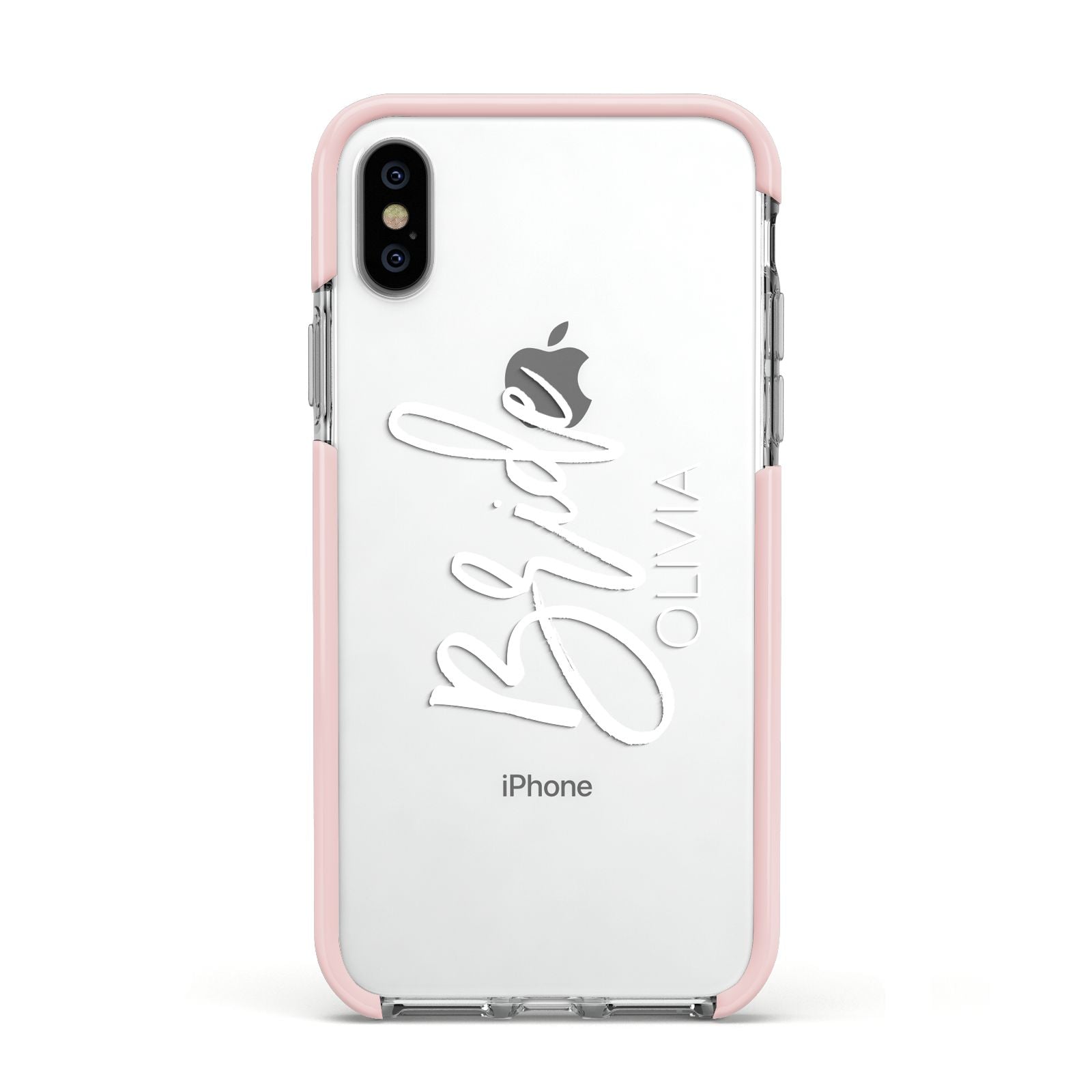 Personalised Bride Apple iPhone Xs Impact Case Pink Edge on Silver Phone