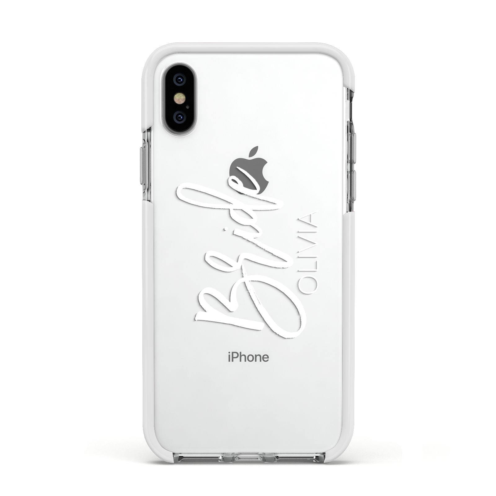 Personalised Bride Apple iPhone Xs Impact Case White Edge on Silver Phone