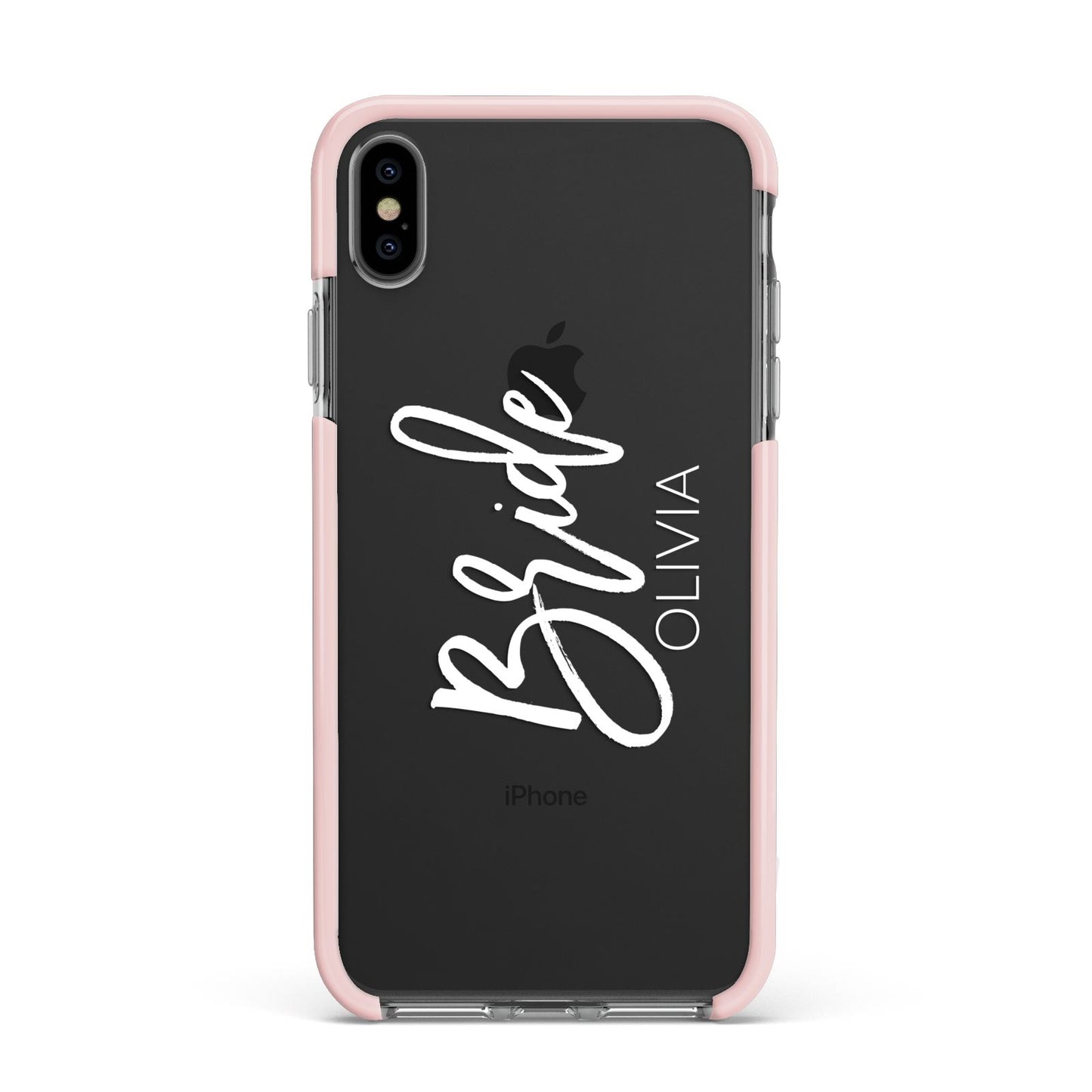 Personalised Bride Apple iPhone Xs Max Impact Case Pink Edge on Black Phone