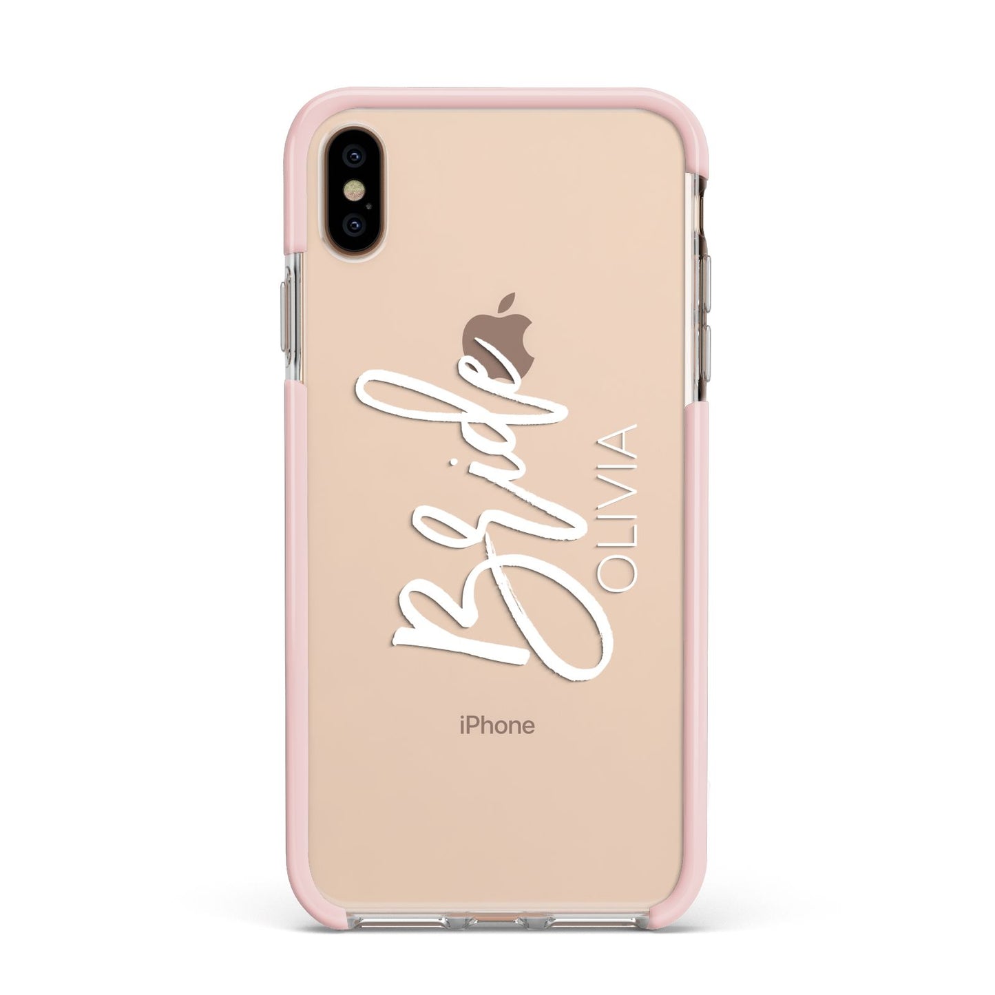 Personalised Bride Apple iPhone Xs Max Impact Case Pink Edge on Gold Phone