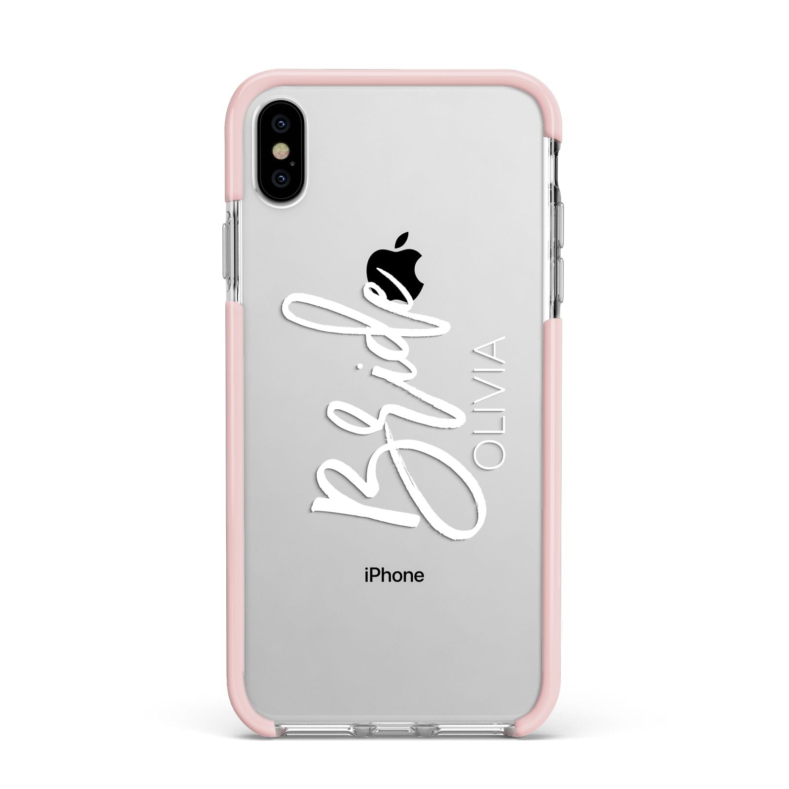 Personalised Bride Apple iPhone Xs Max Impact Case Pink Edge on Silver Phone
