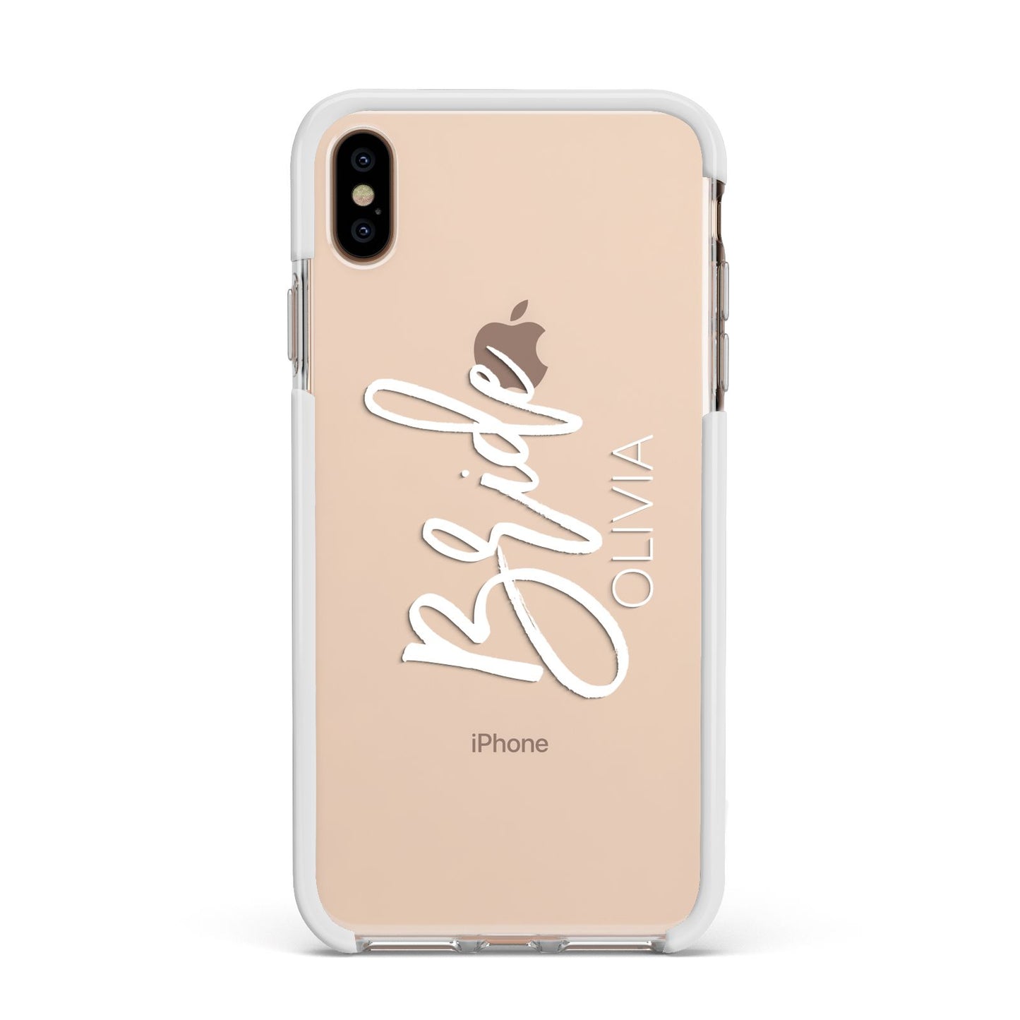 Personalised Bride Apple iPhone Xs Max Impact Case White Edge on Gold Phone