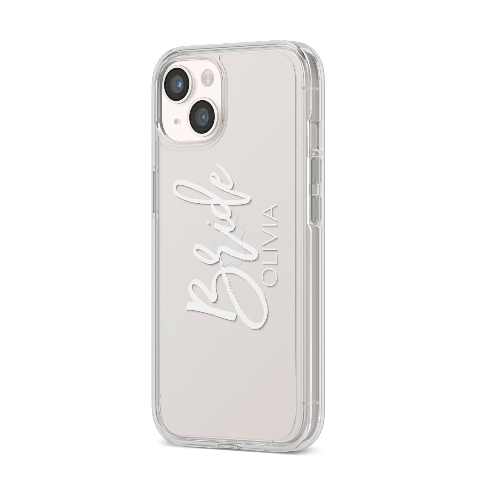 Personalised Bride iPhone 14 Clear Tough Case Starlight Angled Image