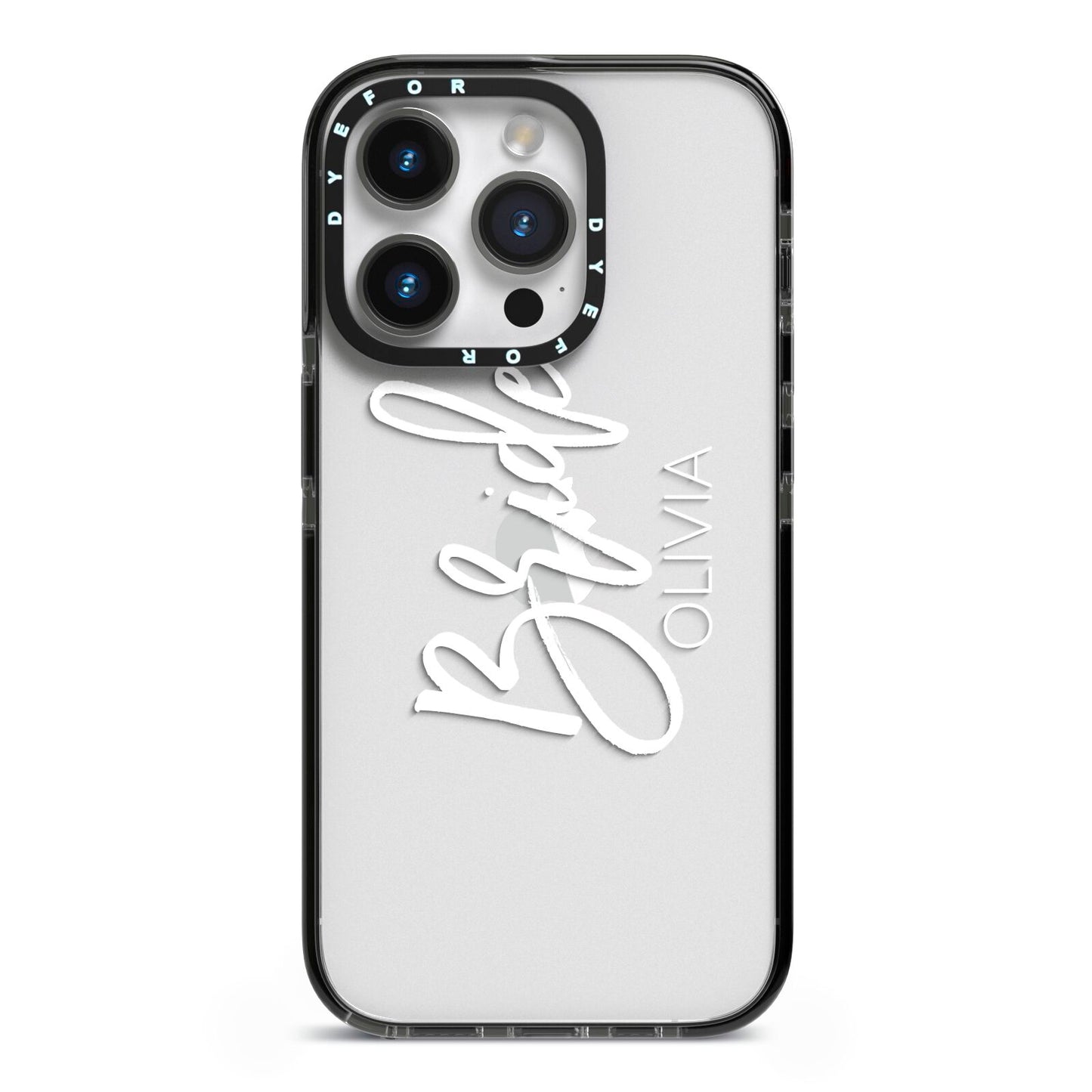 Personalised Bride iPhone 14 Pro Black Impact Case on Silver phone