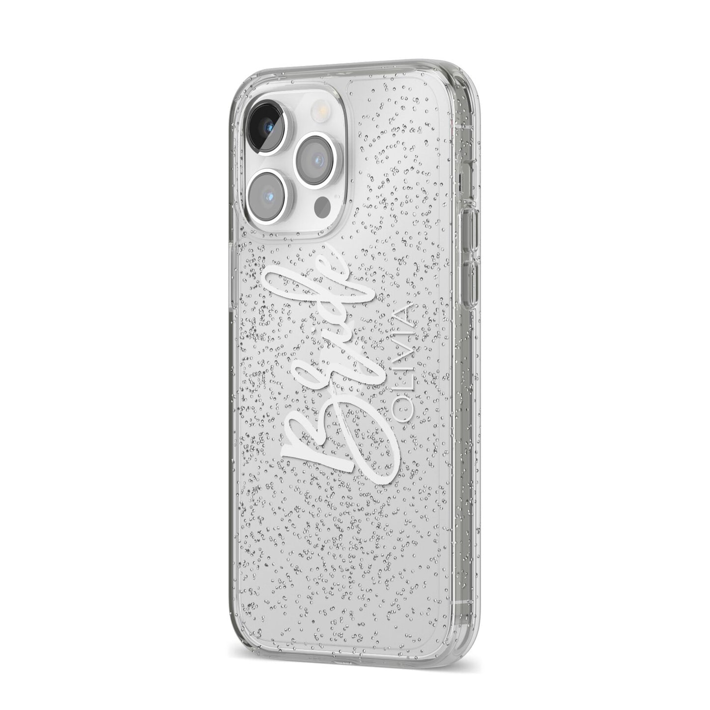 Personalised Bride iPhone 14 Pro Max Glitter Tough Case Silver Angled Image