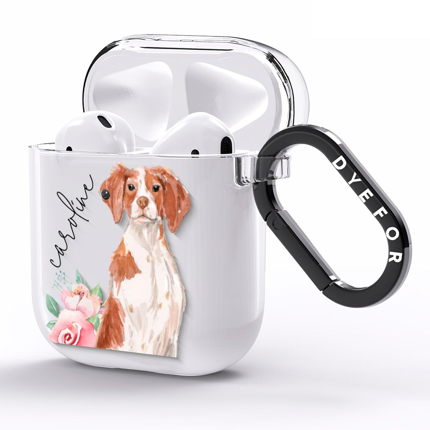 Personalised Brittany Dog AirPods Clear Case Side Image