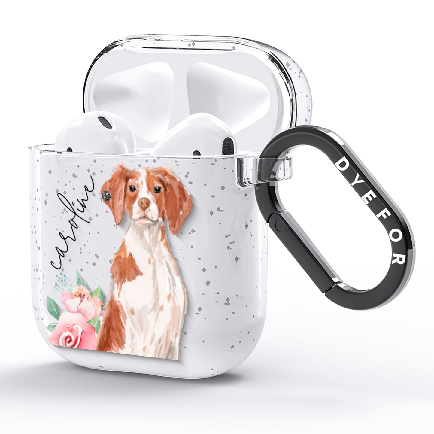 Personalised Brittany Dog AirPods Glitter Case Side Image