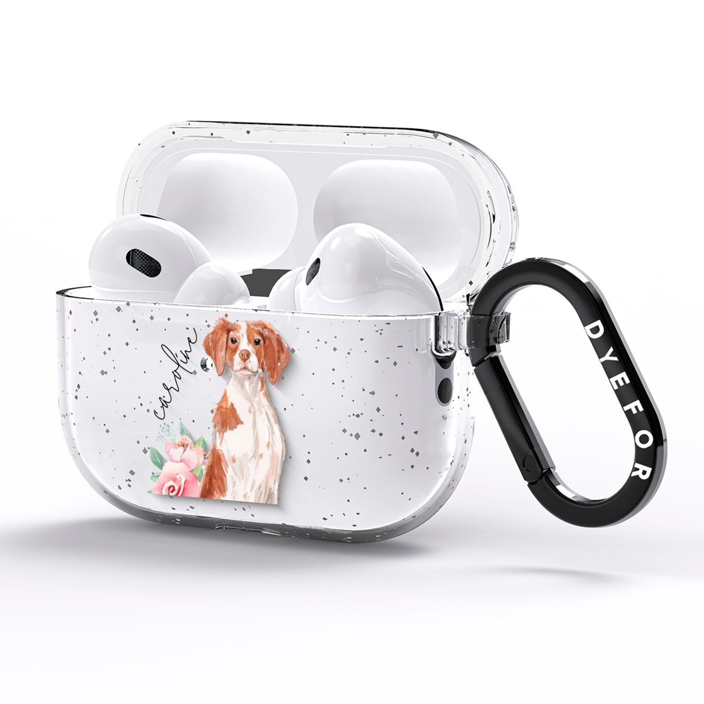 Personalised Brittany Dog AirPods Pro Glitter Case Side Image