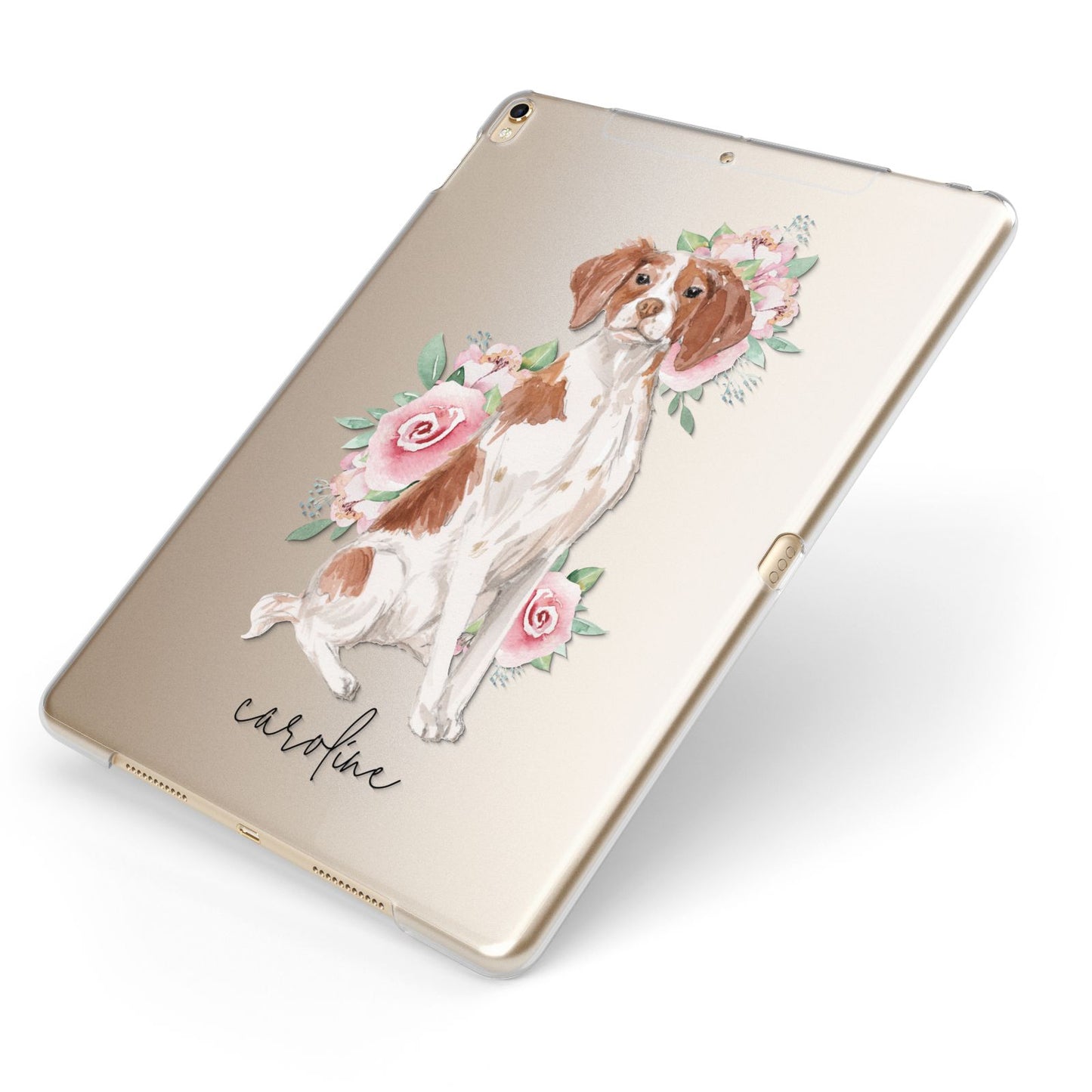 Personalised Brittany Dog Apple iPad Case on Gold iPad Side View