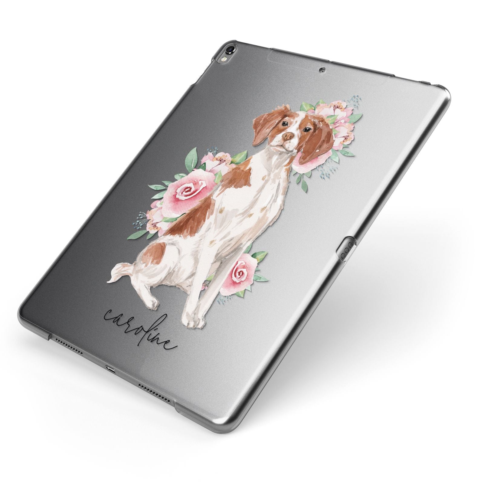 Personalised Brittany Dog Apple iPad Case on Grey iPad Side View