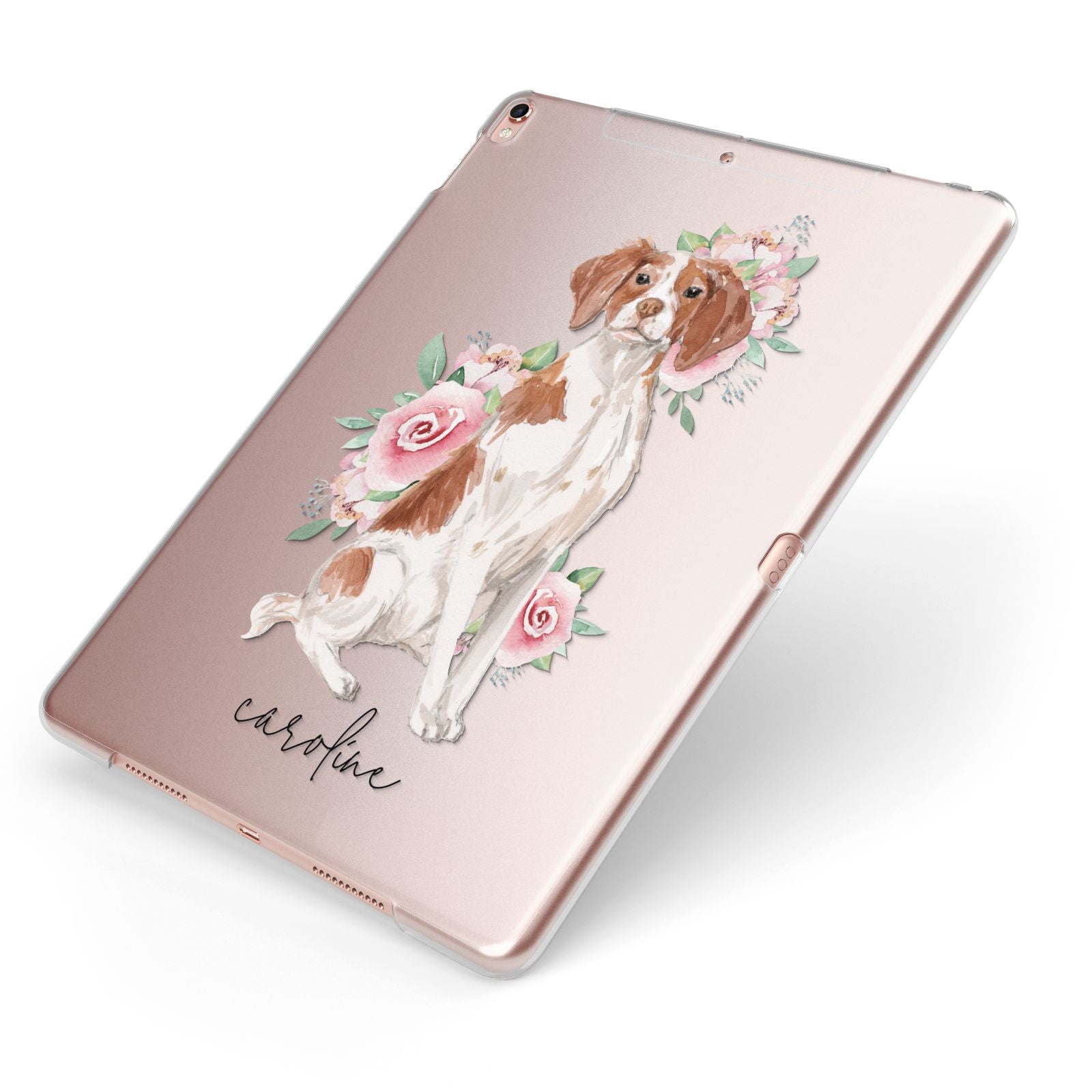 Personalised Brittany Dog Apple iPad Case on Rose Gold iPad Side View