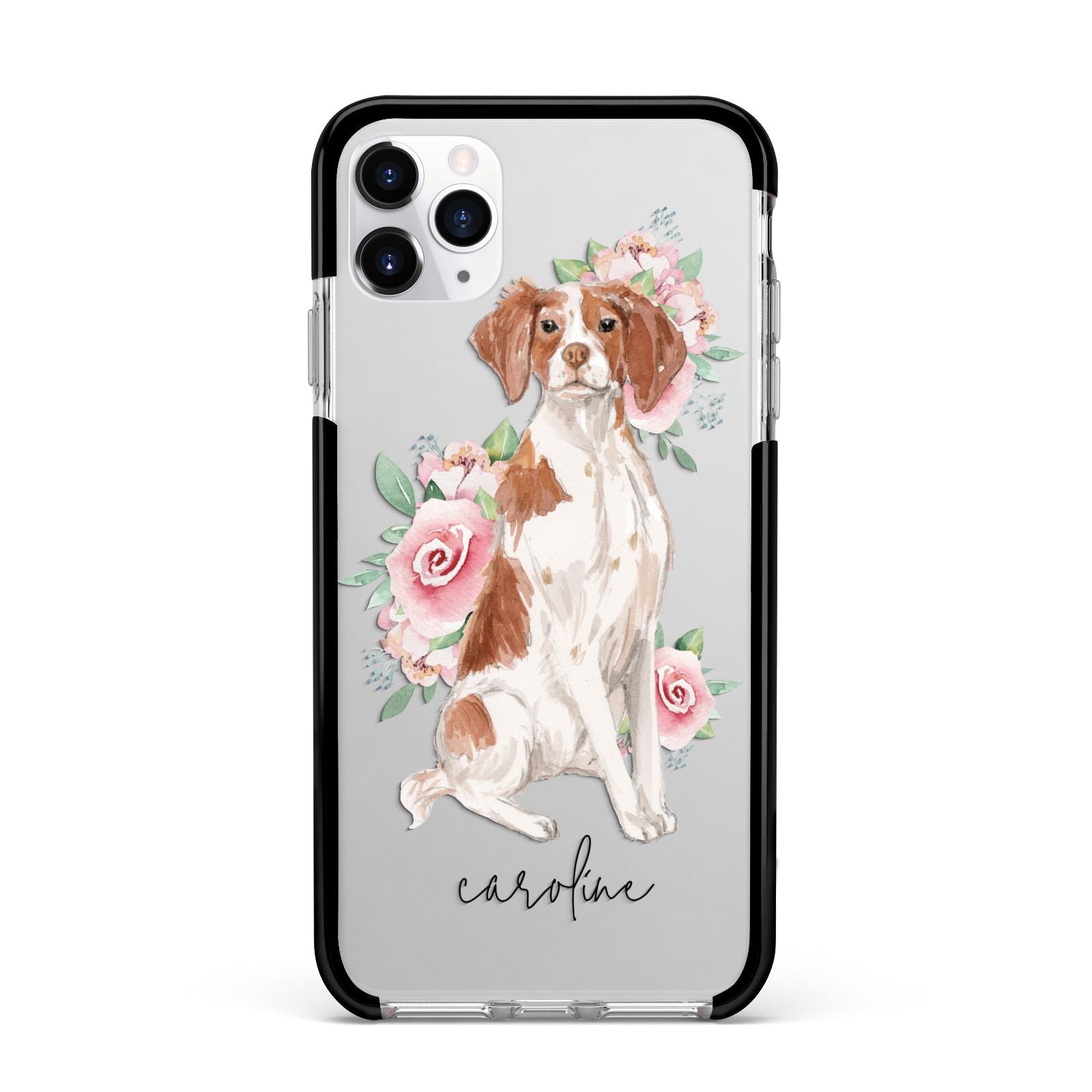 Personalised Brittany Dog Apple iPhone 11 Pro Max in Silver with Black Impact Case