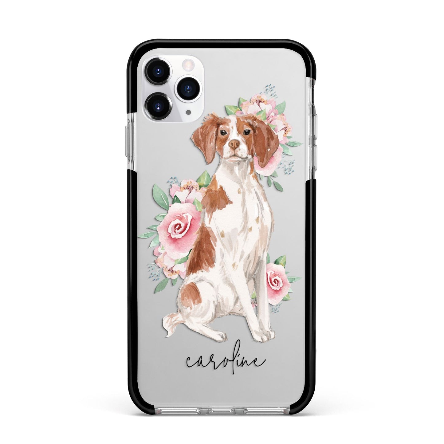 Personalised Brittany Dog Apple iPhone 11 Pro Max in Silver with Black Impact Case