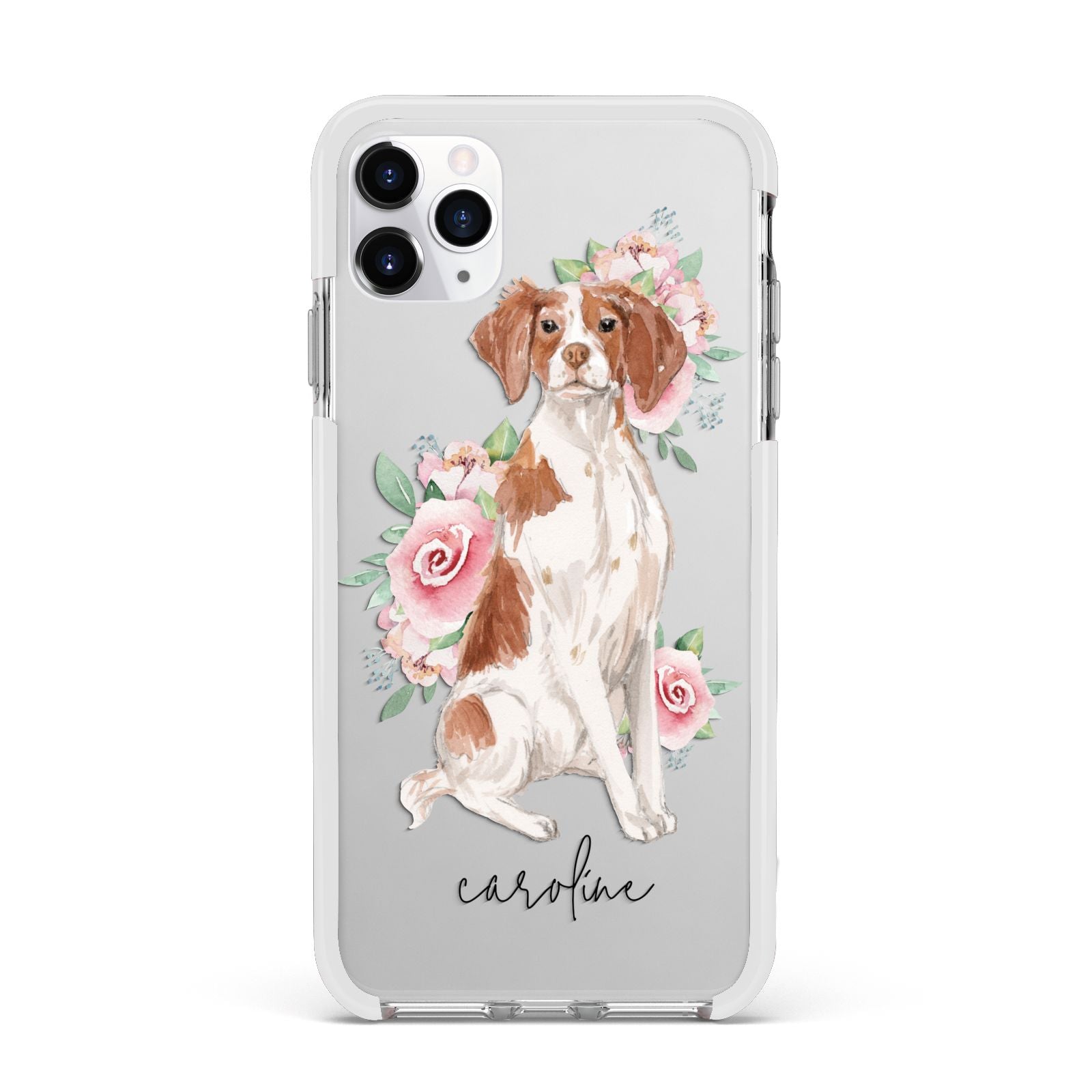 Personalised Brittany Dog Apple iPhone 11 Pro Max in Silver with White Impact Case