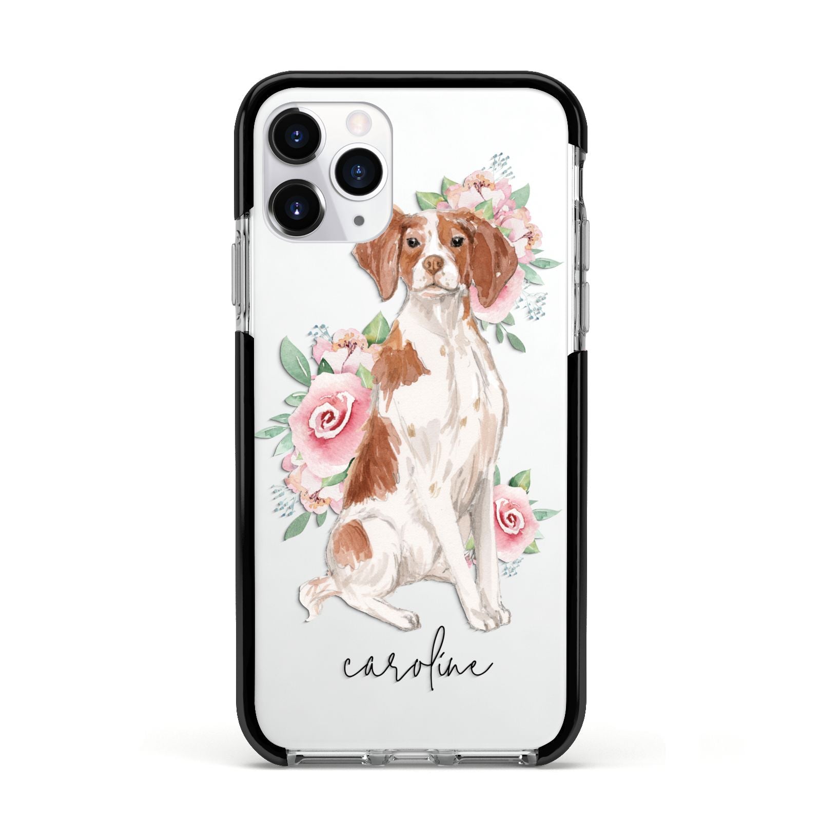 Personalised Brittany Dog Apple iPhone 11 Pro in Silver with Black Impact Case
