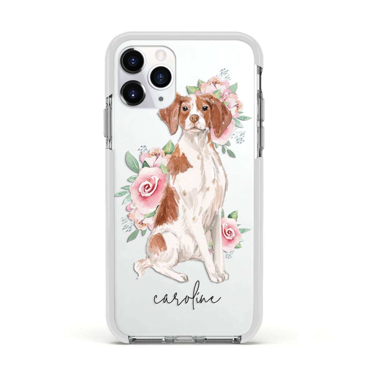 Personalised Brittany Dog Apple iPhone 11 Pro in Silver with White Impact Case