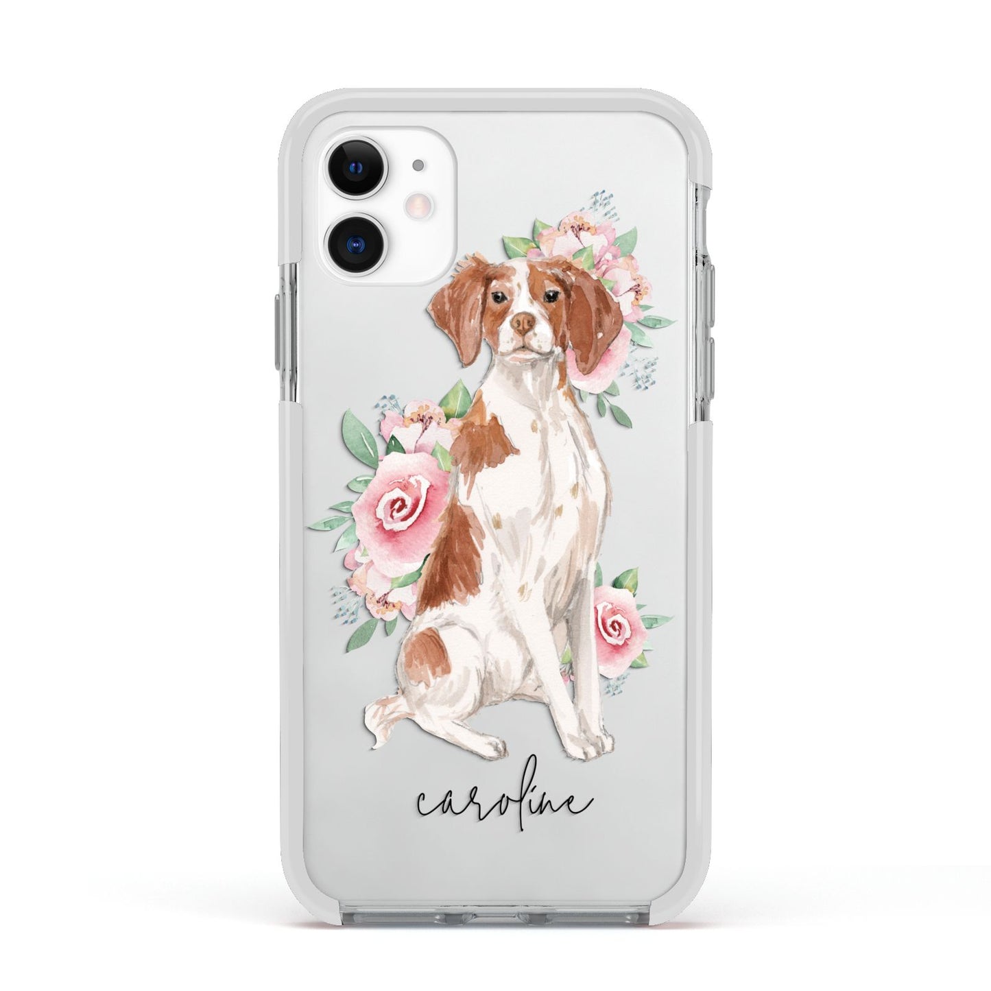 Personalised Brittany Dog Apple iPhone 11 in White with White Impact Case