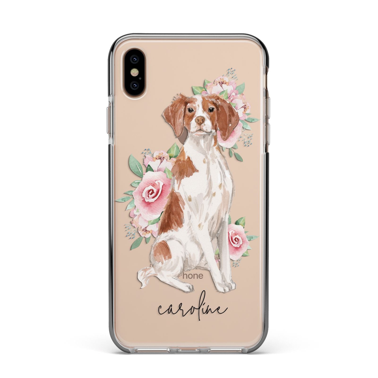 Personalised Brittany Dog Apple iPhone Xs Max Impact Case Black Edge on Gold Phone