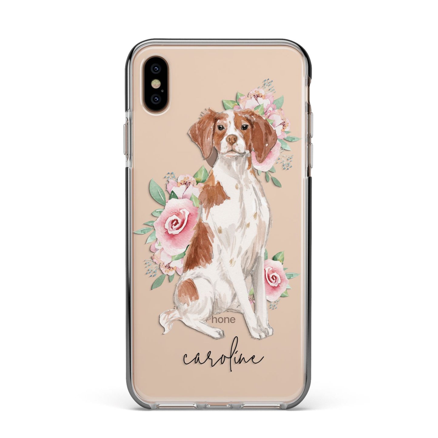 Personalised Brittany Dog Apple iPhone Xs Max Impact Case Black Edge on Gold Phone