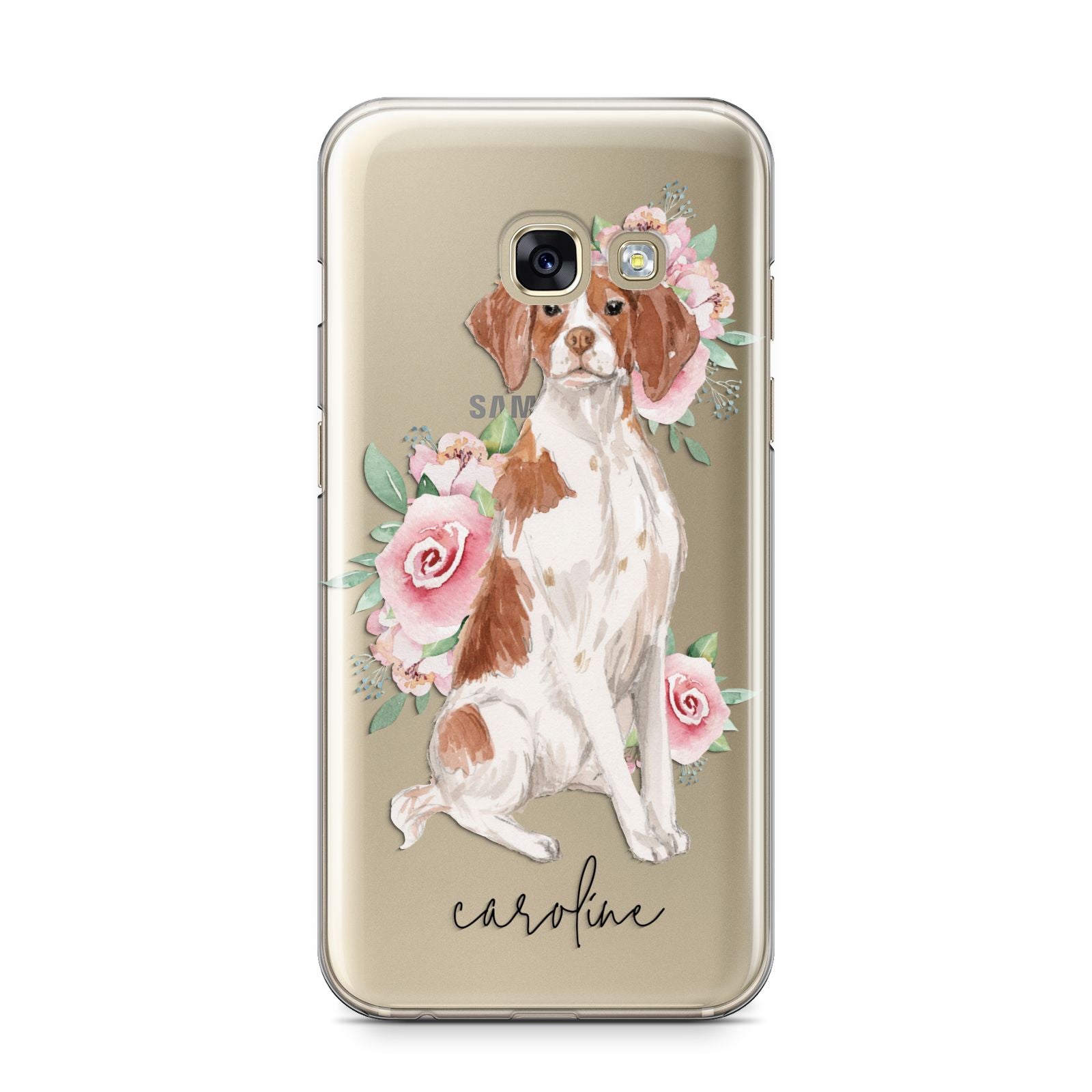 Personalised Brittany Dog Samsung Galaxy A3 2017 Case on gold phone