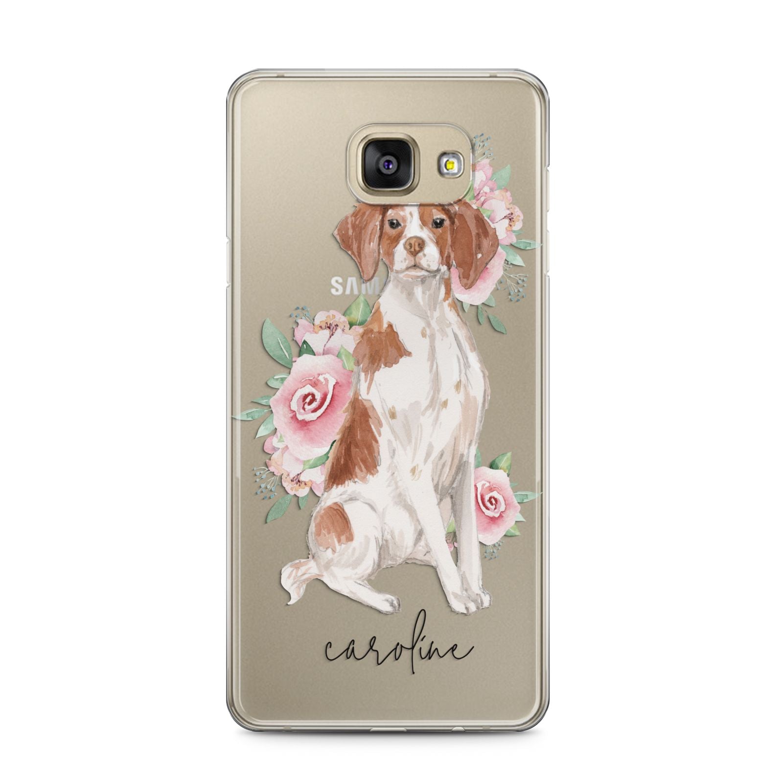 Personalised Brittany Dog Samsung Galaxy A5 2016 Case on gold phone