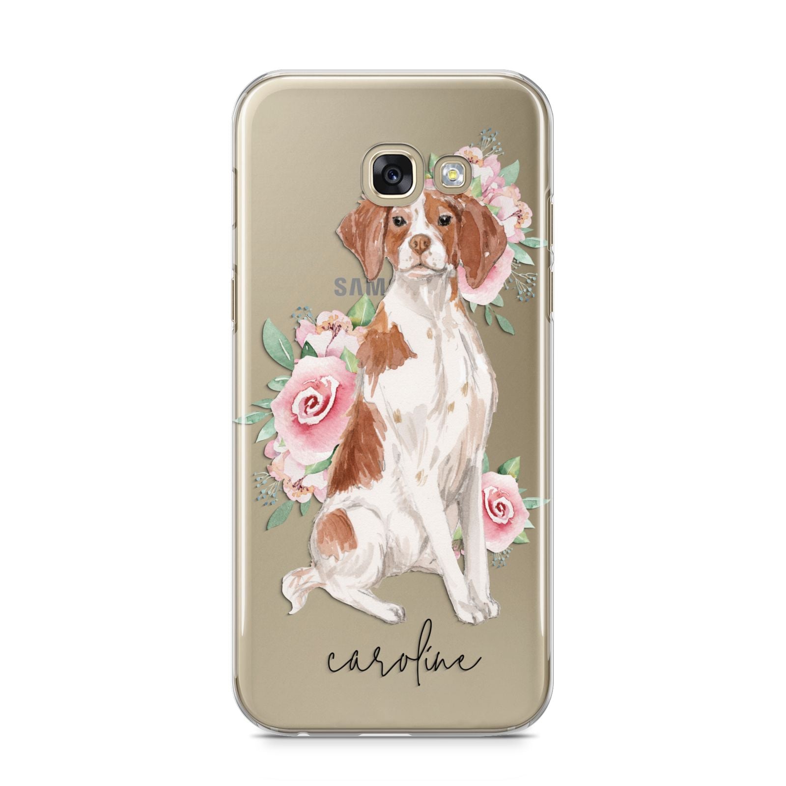 Personalised Brittany Dog Samsung Galaxy A5 2017 Case on gold phone