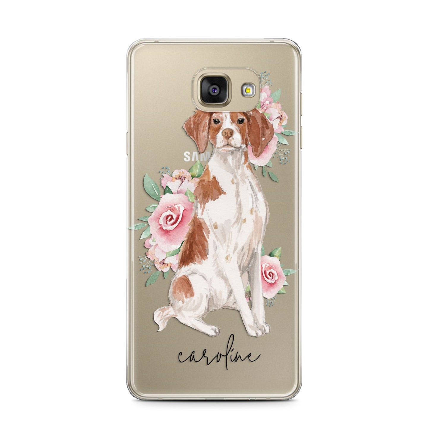 Personalised Brittany Dog Samsung Galaxy A7 2016 Case on gold phone