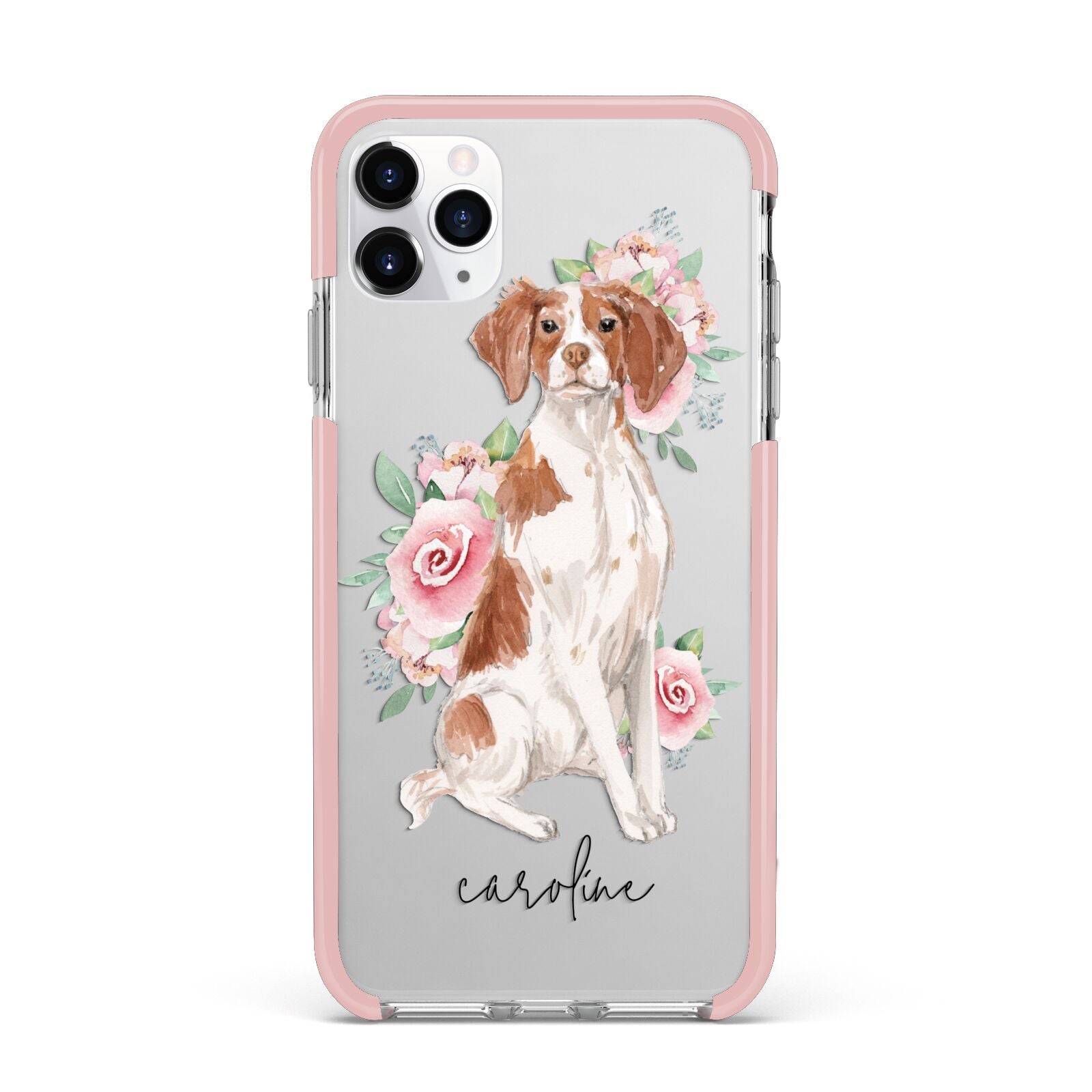 Personalised Brittany Dog iPhone 11 Pro Max Impact Pink Edge Case