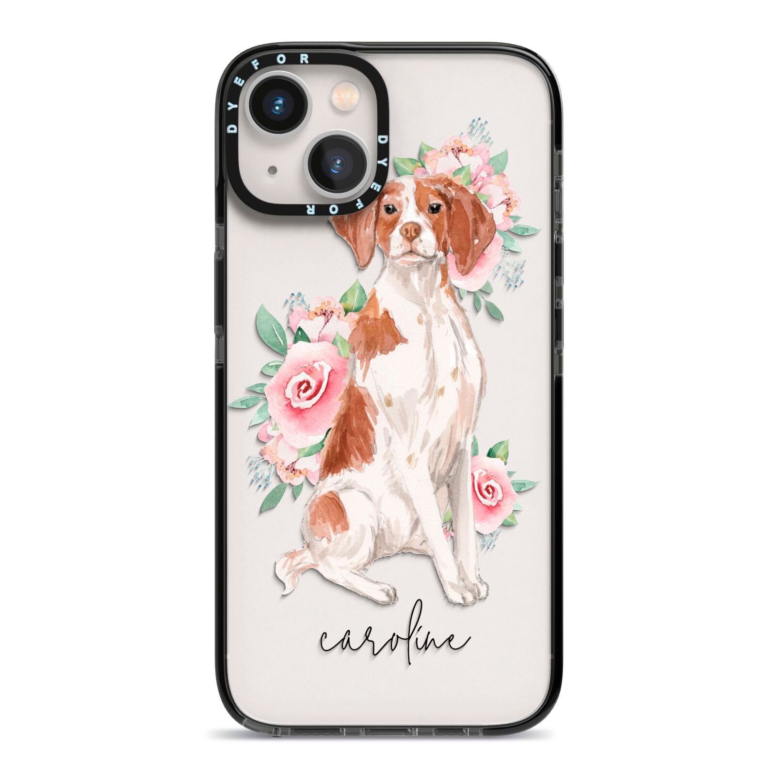Personalised Brittany Dog iPhone 13 Black Impact Case on Silver phone