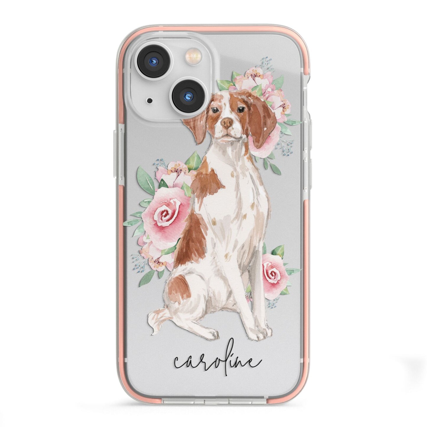 Personalised Brittany Dog iPhone 13 Mini TPU Impact Case with Pink Edges