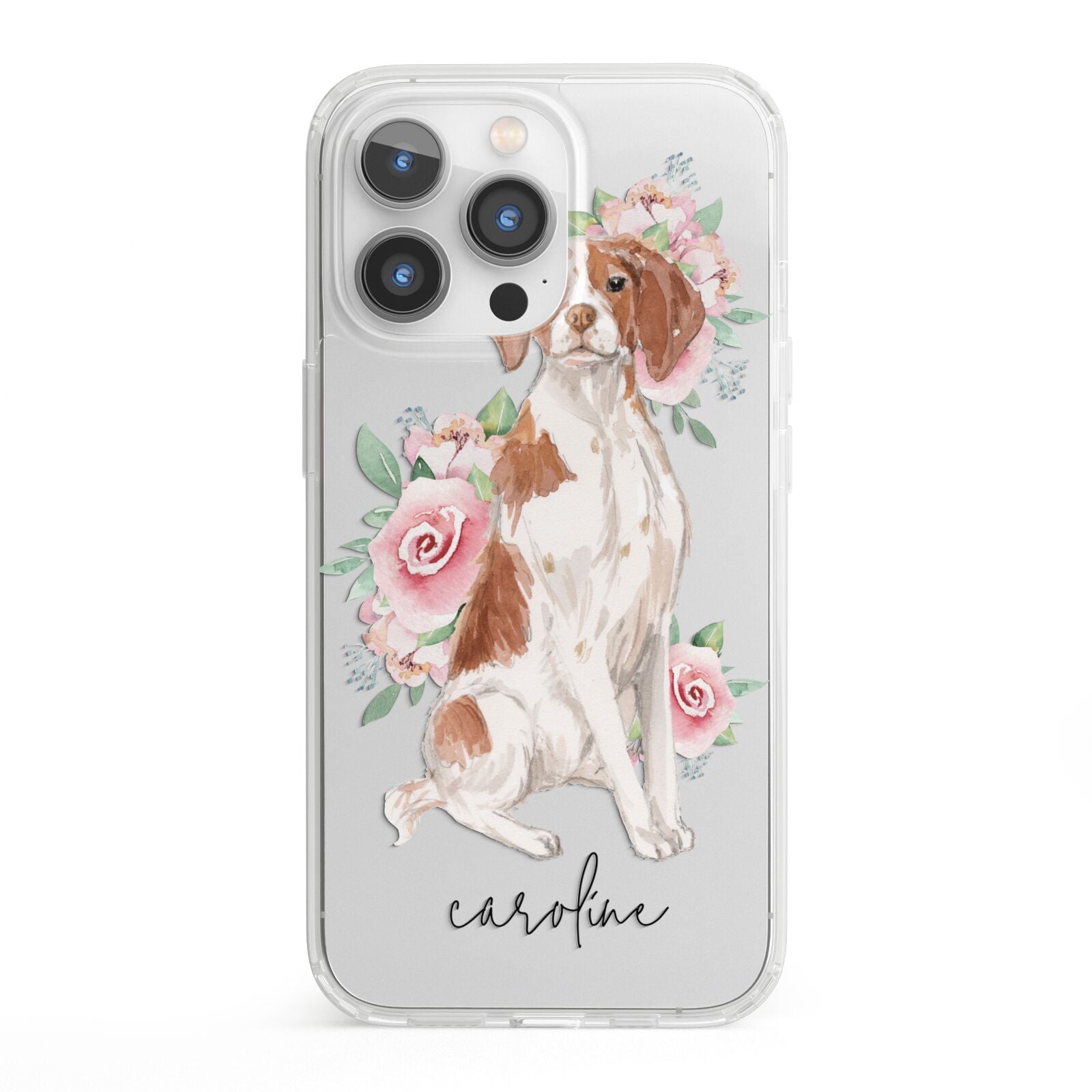 Personalised Brittany Dog iPhone 13 Pro Clear Bumper Case