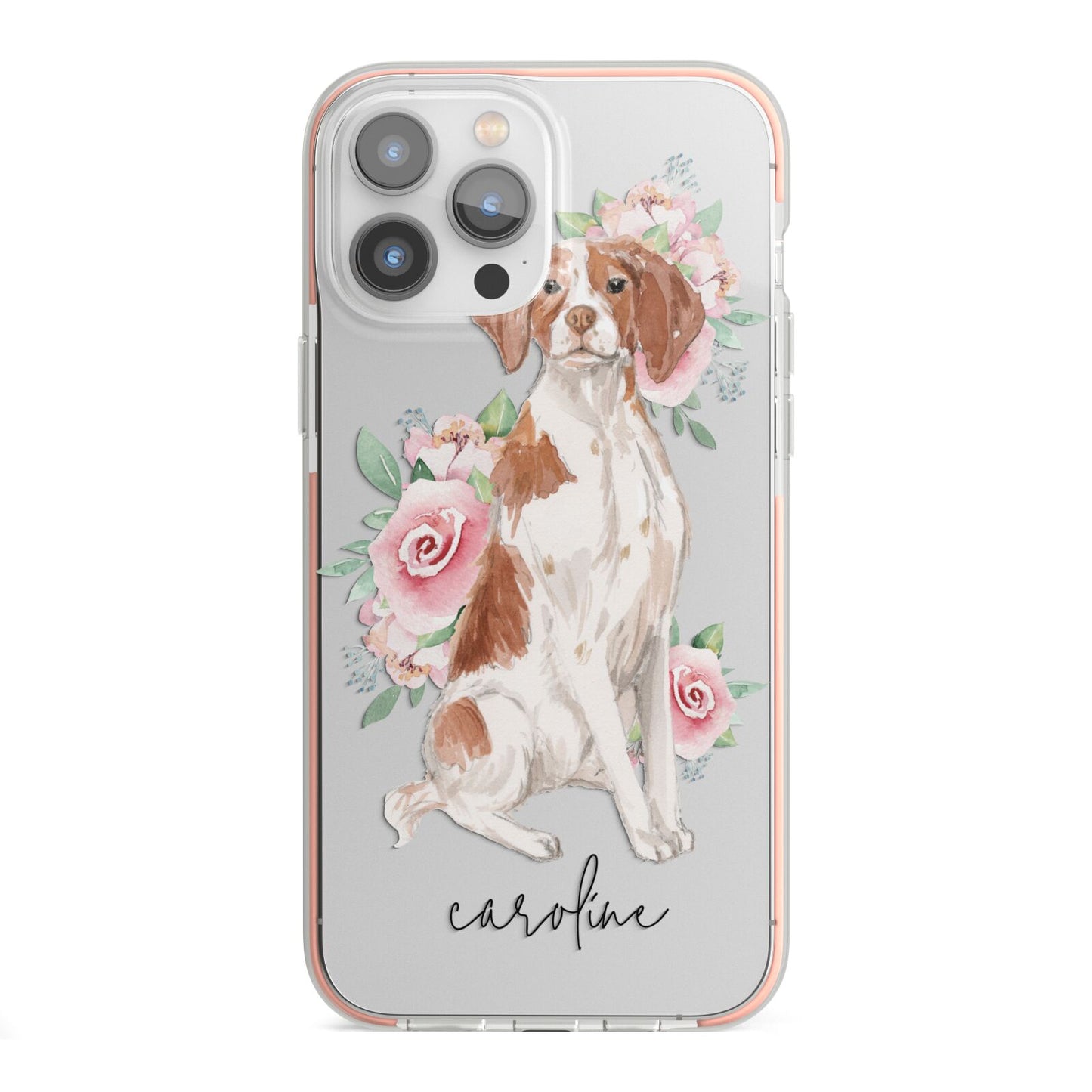 Personalised Brittany Dog iPhone 13 Pro Max TPU Impact Case with Pink Edges