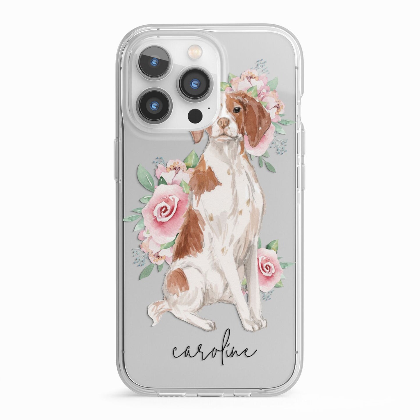 Personalised Brittany Dog iPhone 13 Pro TPU Impact Case with White Edges