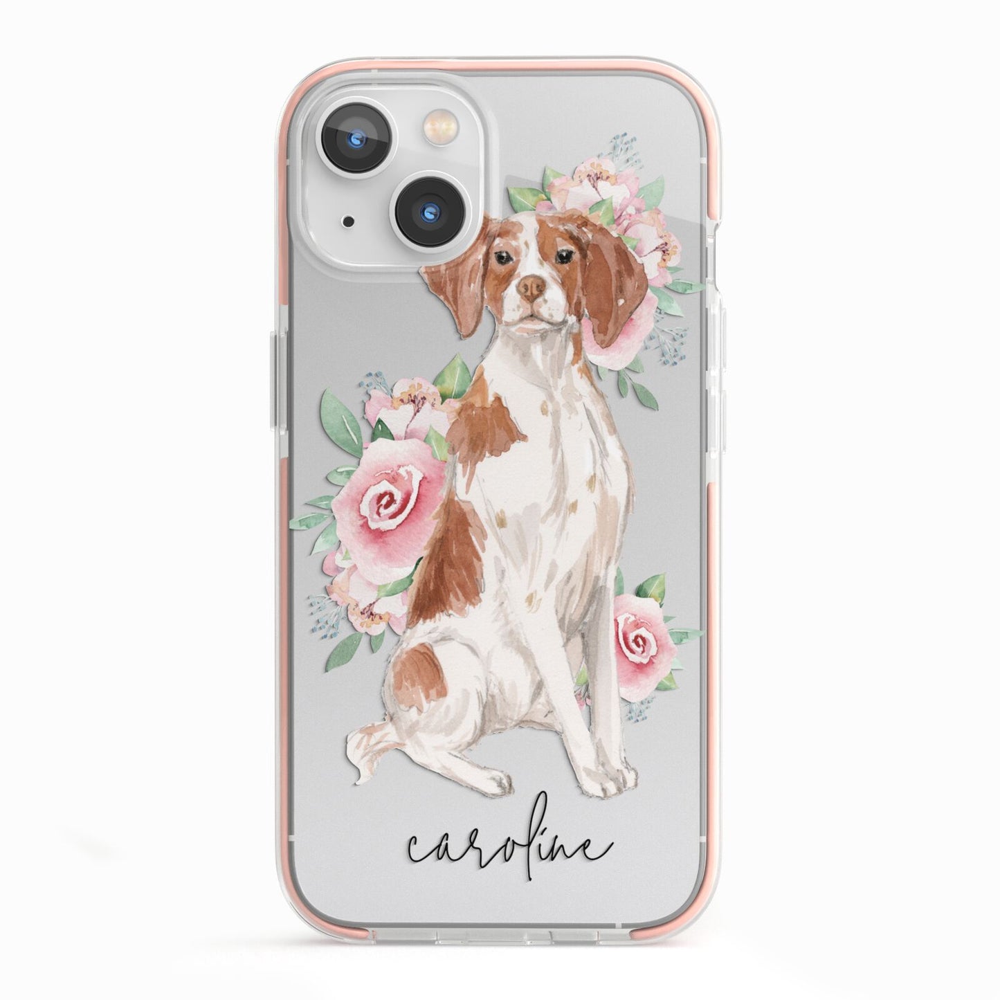 Personalised Brittany Dog iPhone 13 TPU Impact Case with Pink Edges