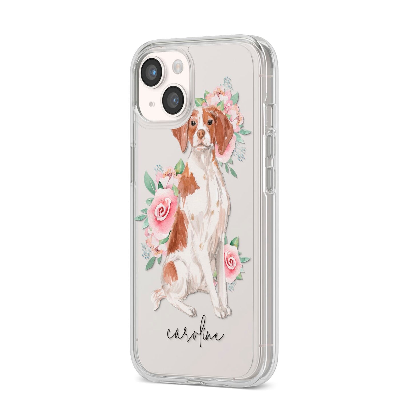 Personalised Brittany Dog iPhone 14 Clear Tough Case Starlight Angled Image