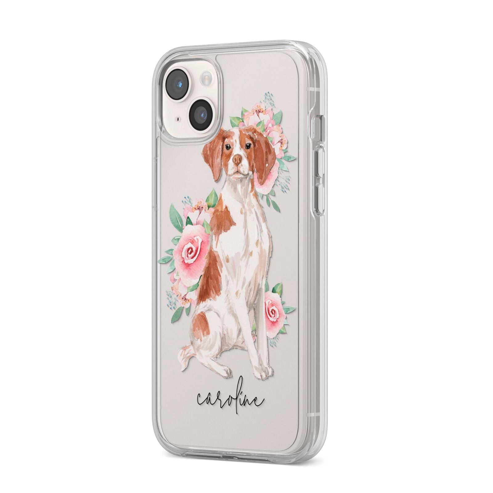 Personalised Brittany Dog iPhone 14 Plus Clear Tough Case Starlight Angled Image