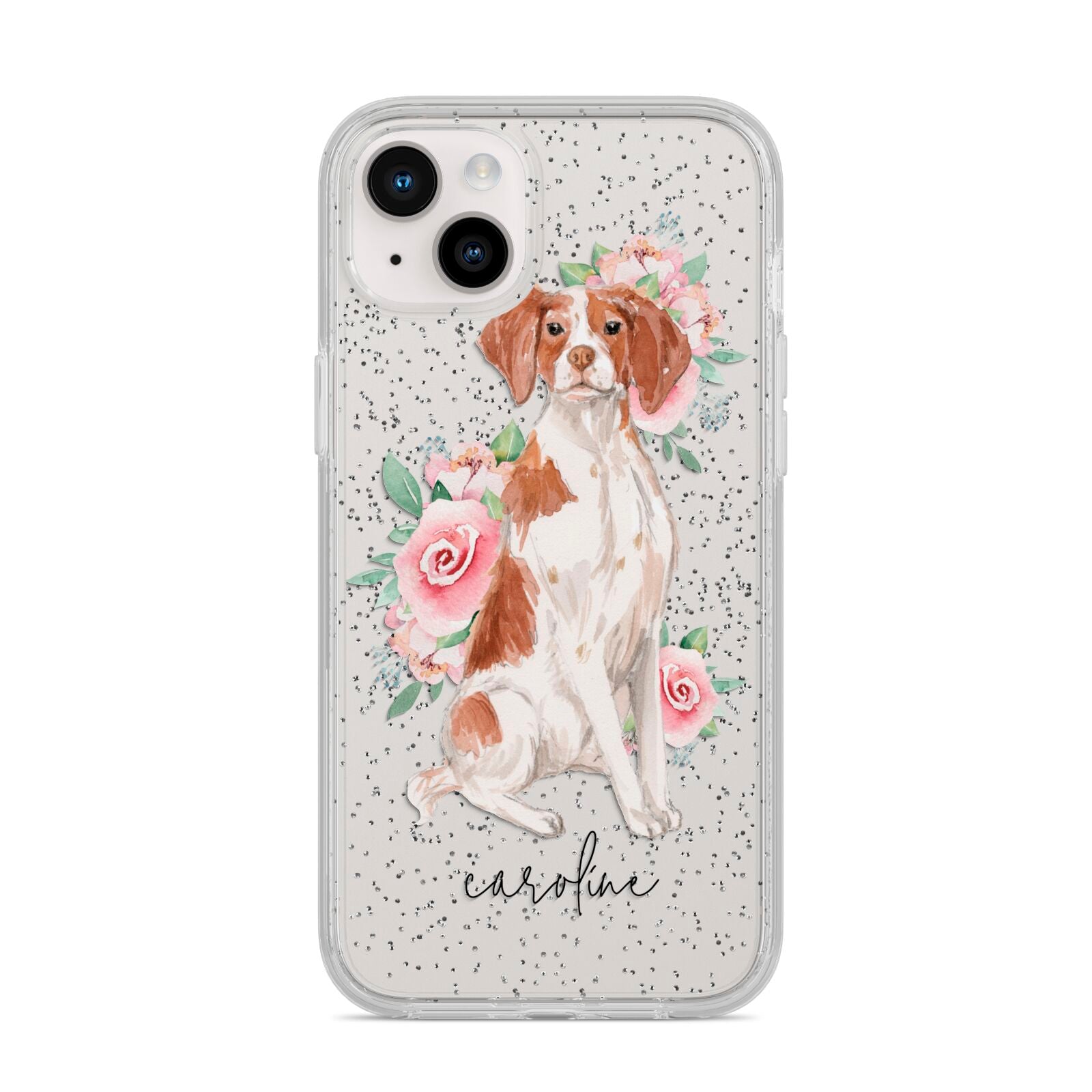 Personalised Brittany Dog iPhone 14 Plus Glitter Tough Case Starlight
