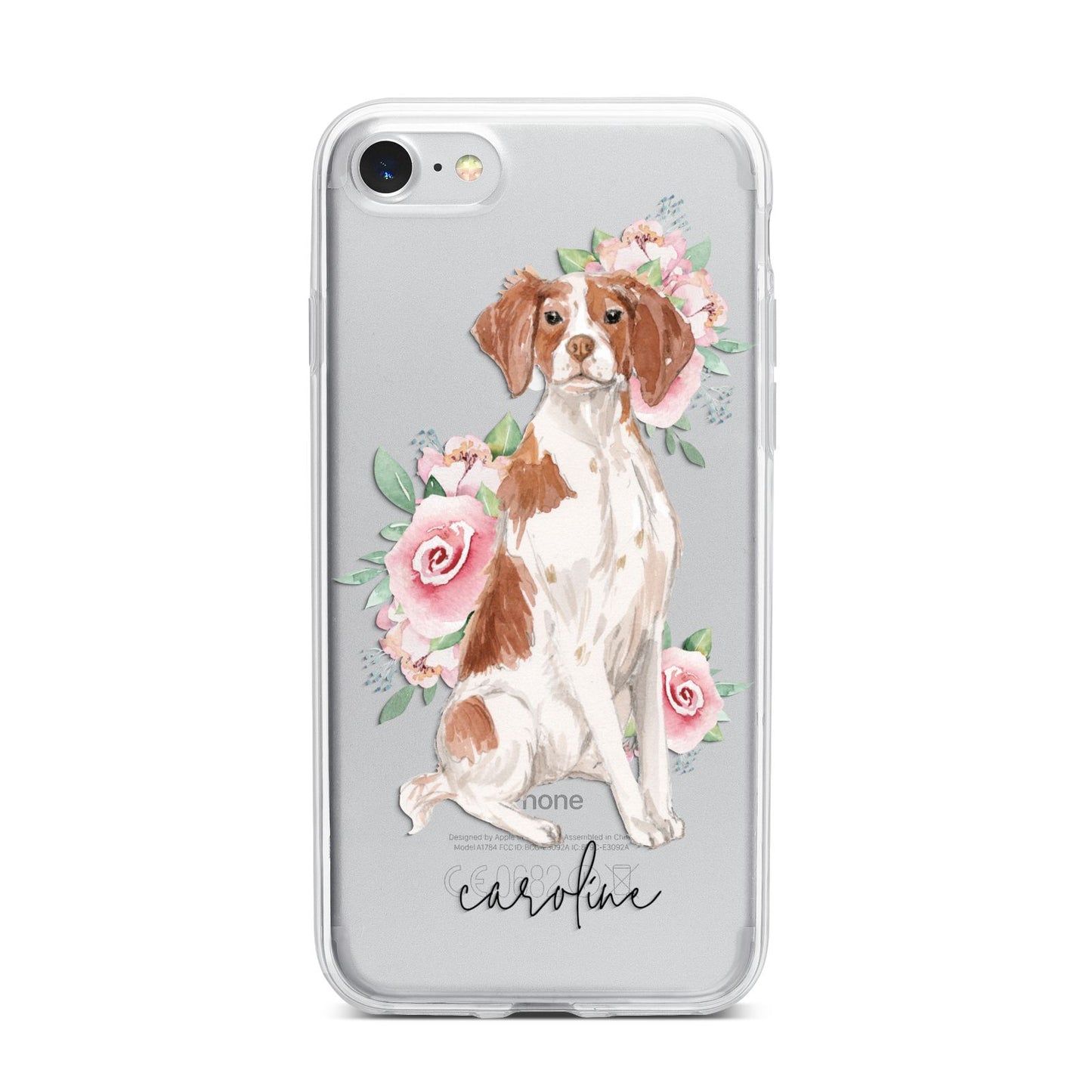 Personalised Brittany Dog iPhone 7 Bumper Case on Silver iPhone