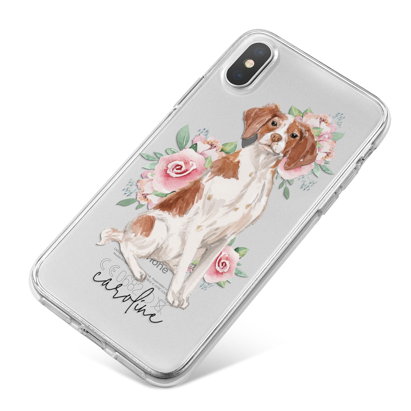 Personalised Brittany Dog iPhone X Bumper Case on Silver iPhone