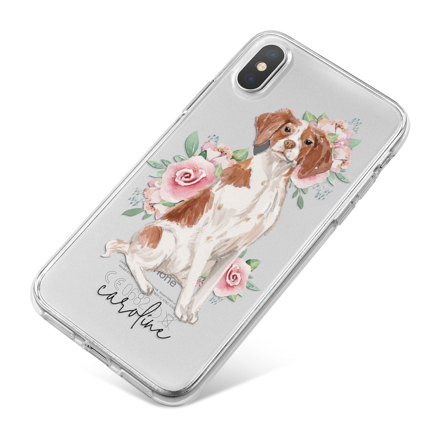 Personalised Brittany Dog iPhone X Bumper Case on Silver iPhone