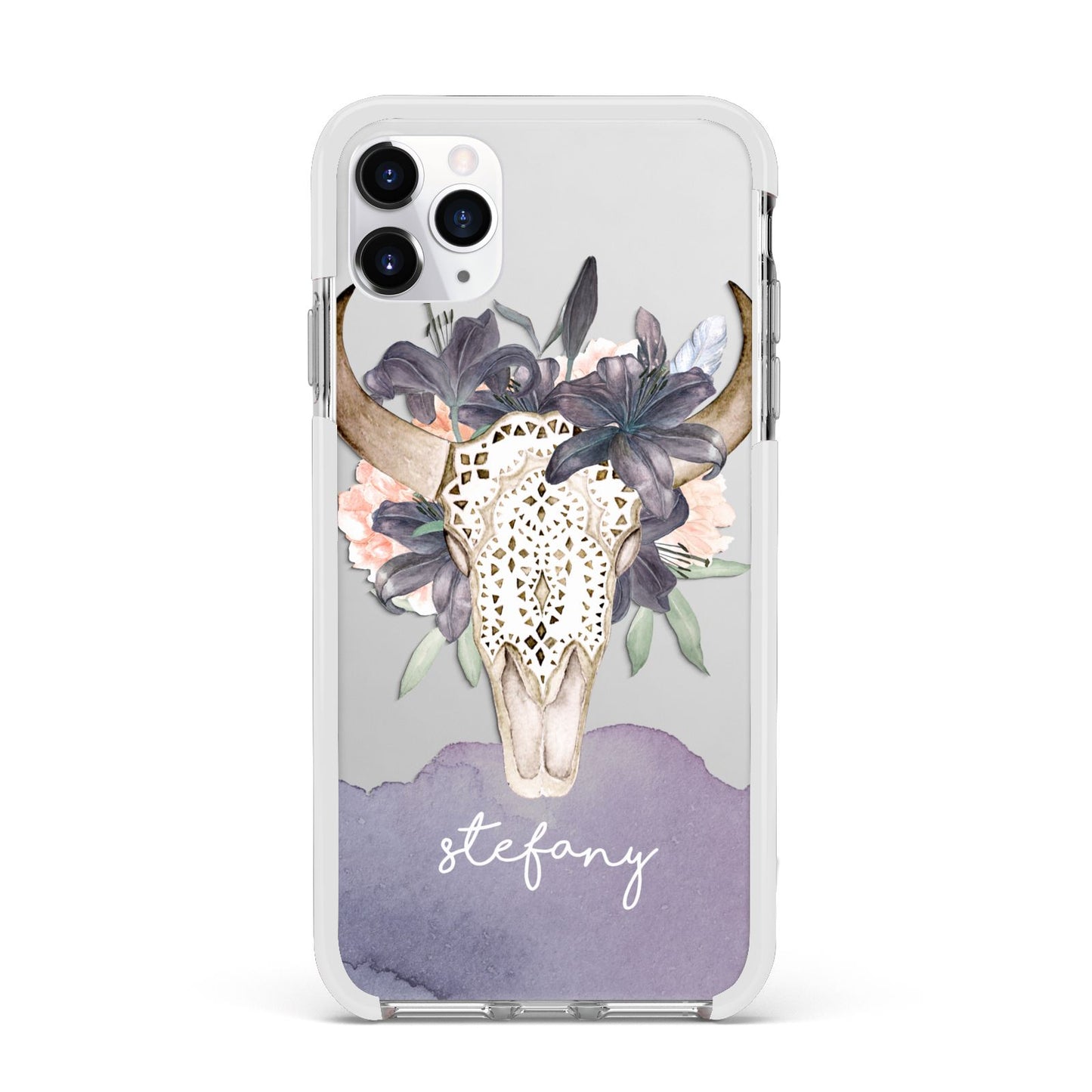 Personalised Bull s Head Apple iPhone 11 Pro Max in Silver with White Impact Case