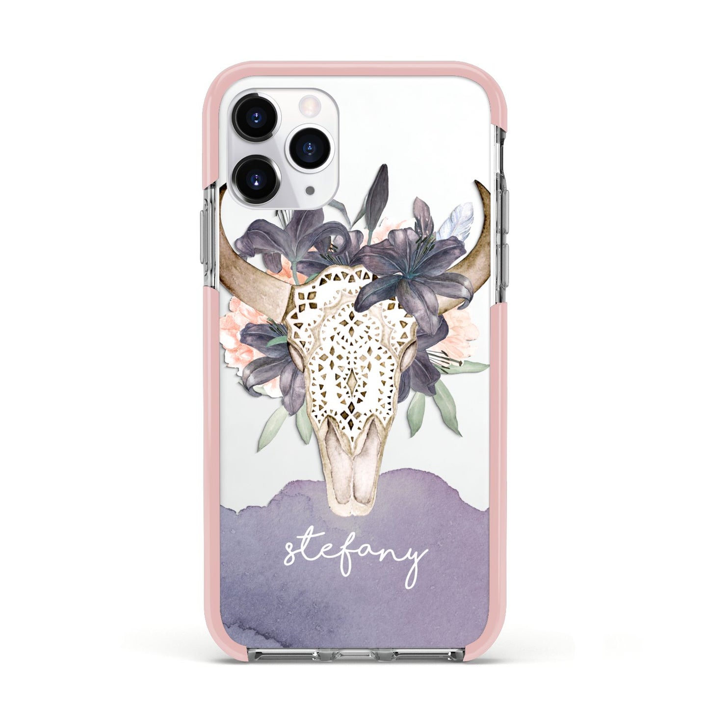 Personalised Bull s Head Apple iPhone 11 Pro in Silver with Pink Impact Case