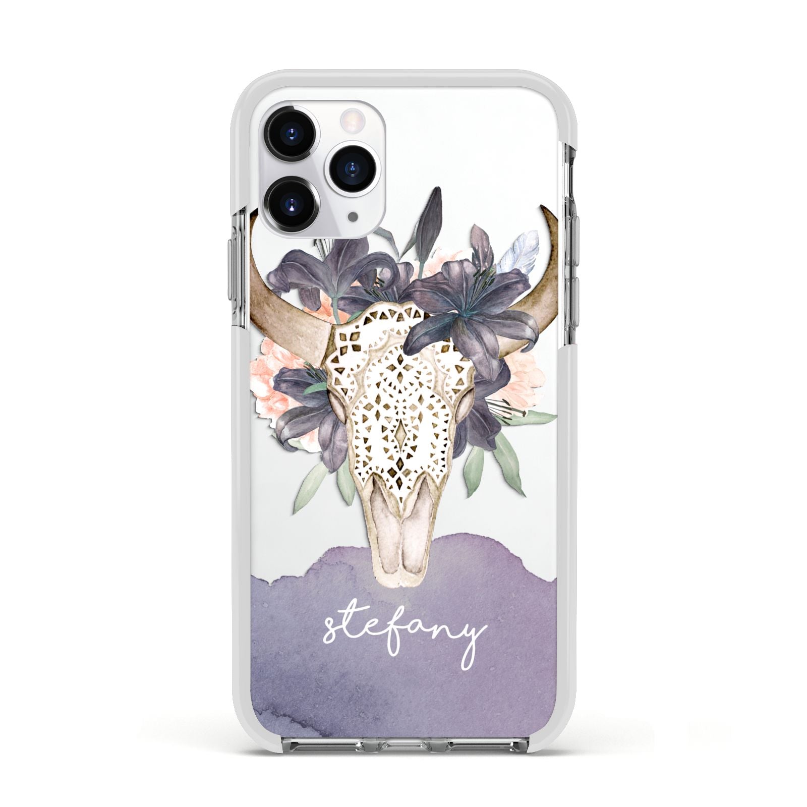 Personalised Bull s Head Apple iPhone 11 Pro in Silver with White Impact Case