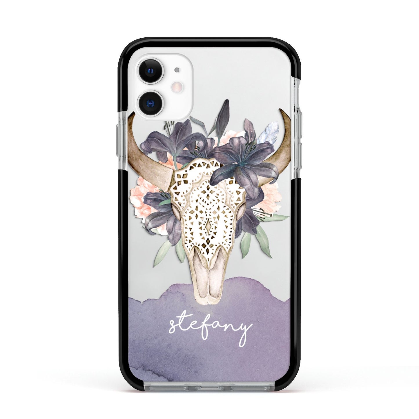 Personalised Bull s Head Apple iPhone 11 in White with Black Impact Case