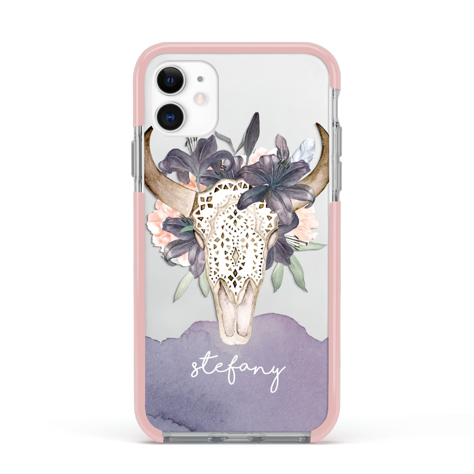 Personalised Bull s Head Apple iPhone 11 in White with Pink Impact Case