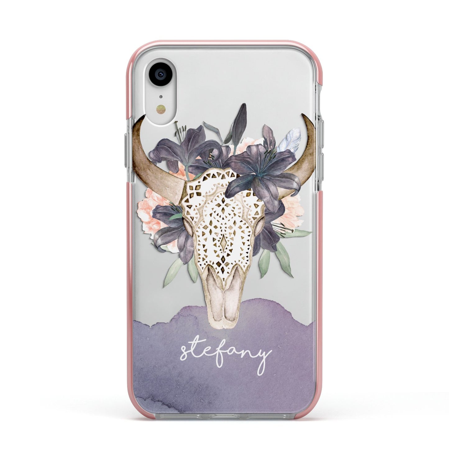 Personalised Bull s Head Apple iPhone XR Impact Case Pink Edge on Silver Phone