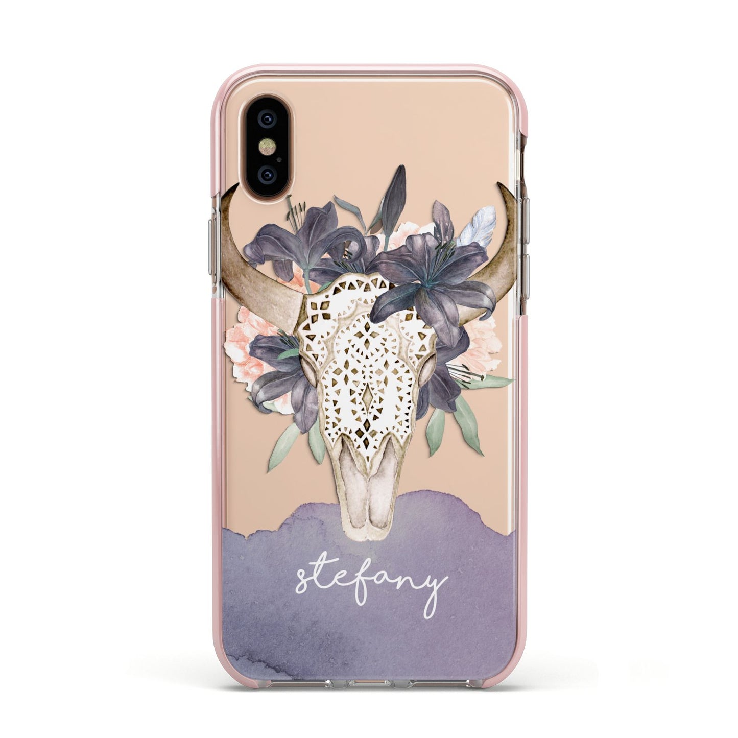 Personalised Bull s Head Apple iPhone Xs Impact Case Pink Edge on Gold Phone