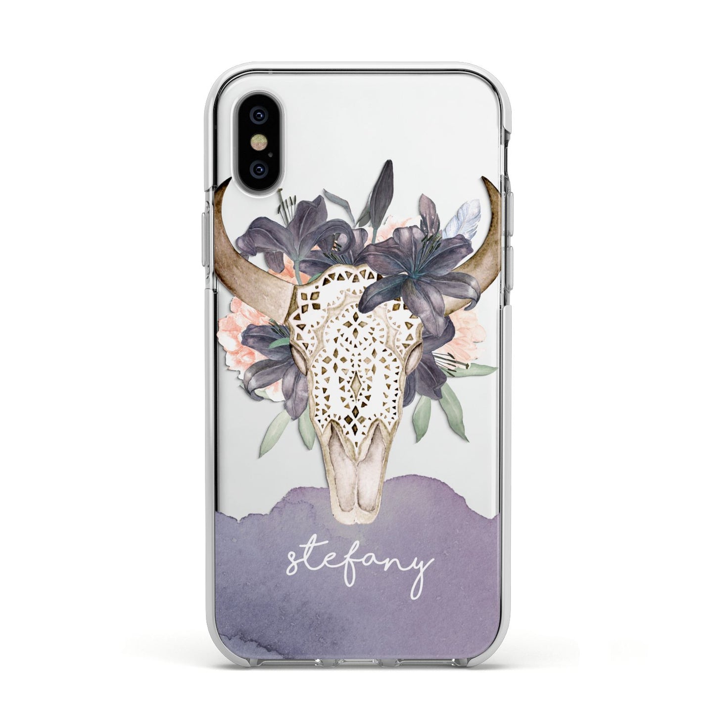 Personalised Bull s Head Apple iPhone Xs Impact Case White Edge on Silver Phone