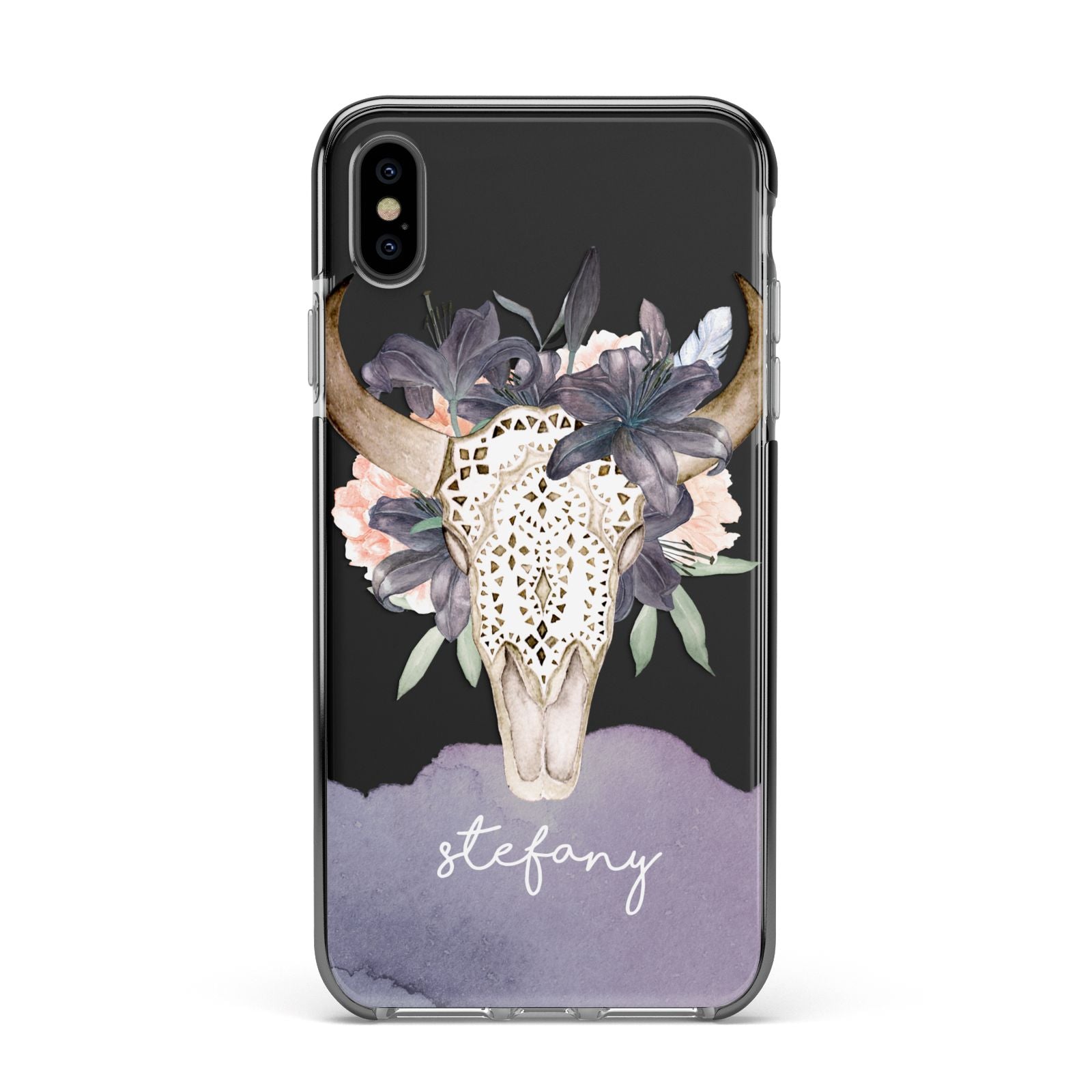 Personalised Bull s Head Apple iPhone Xs Max Impact Case Black Edge on Black Phone